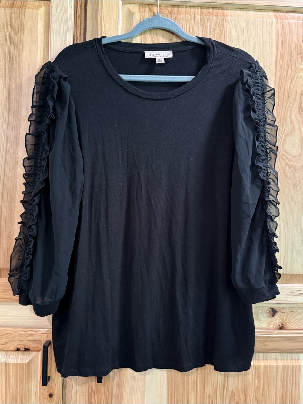 Philosophy Sheer Black Ruffled 3/4 Sleeve Romantic Feminine Whimsigoth Top Sz 1X